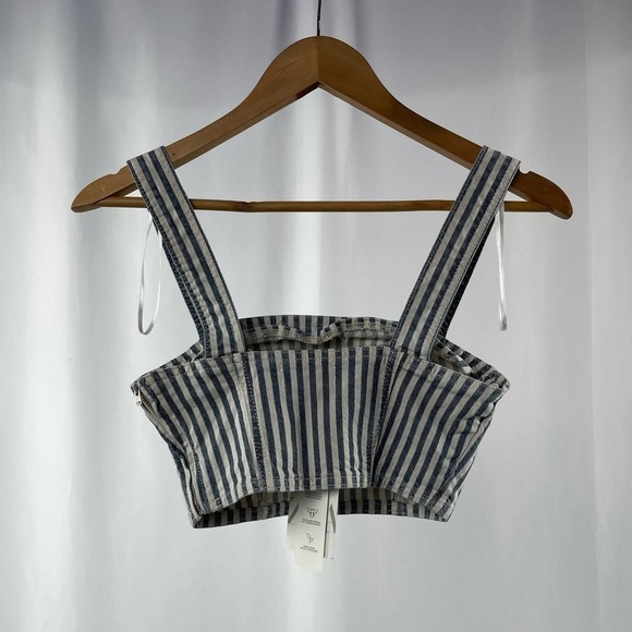 NWT Zara Striped Denim Crop Top in Blue White Size‎ Extra Small - Picture 3 of 7